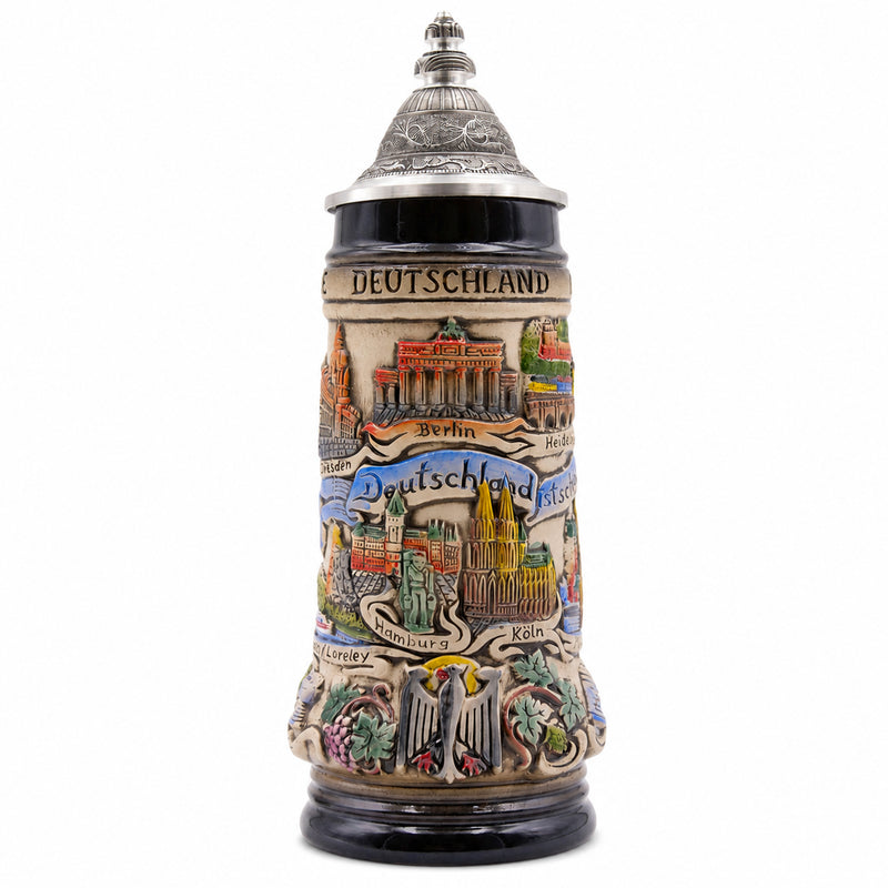 German Beer Stein PANORAMA GERMANY, Special Pewter Lid (ZSD)