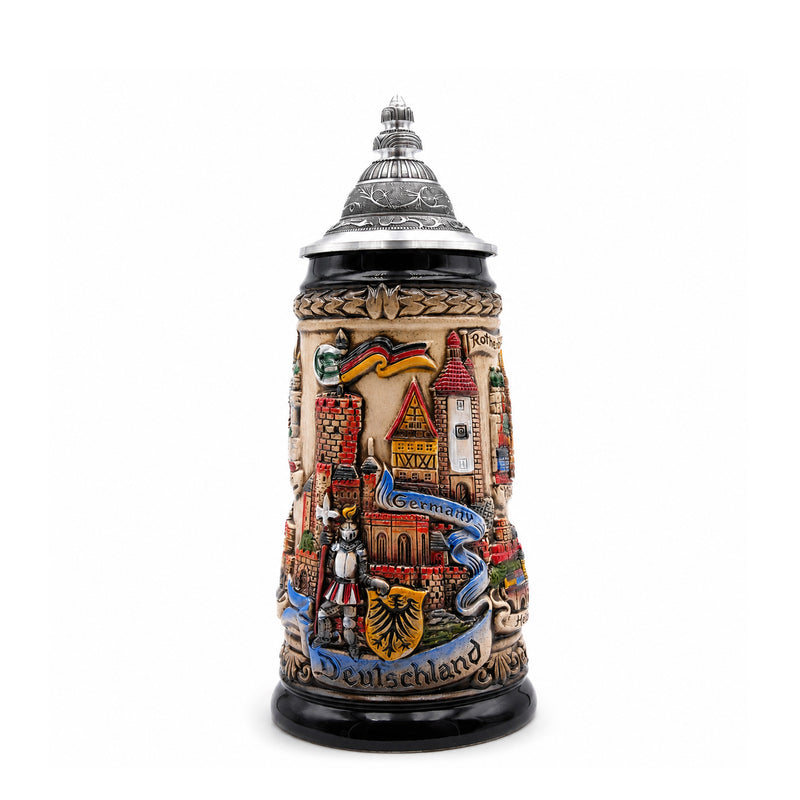 German Beer Stein PANORAMA GERMANY, Special Pewter Lid (ZSD)
