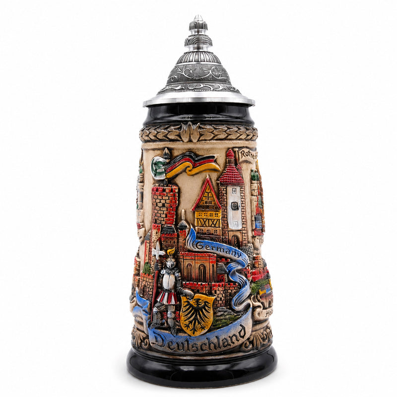German Beer Stein PANORAMA GERMANY, Special Pewter Lid (ZSD)