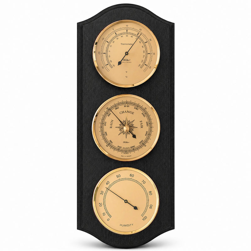 Fischer Estación meteorológica 9178-06 Edición negra - Termómetro, barómetro e higrómetro - 395 mm / 15.6" - Versión estadounidense