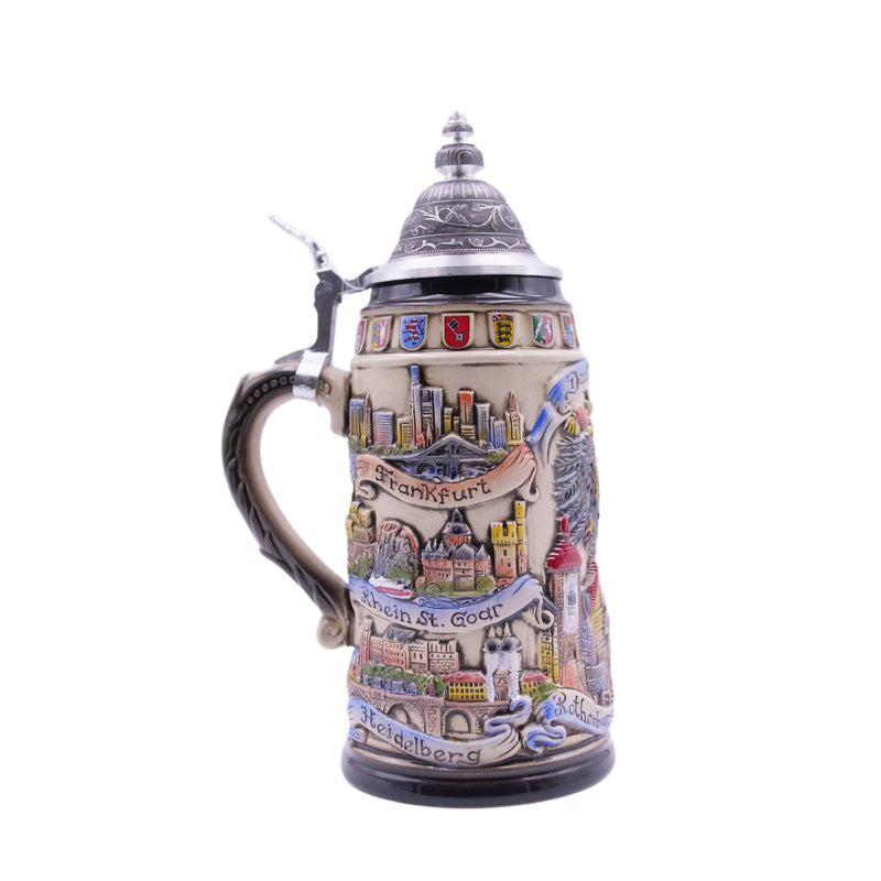 German Beer Stein 1.0 L (33.8 oz), GERMANY CITIES, Special Pewter Lid (ZSD) - No. 1941-906