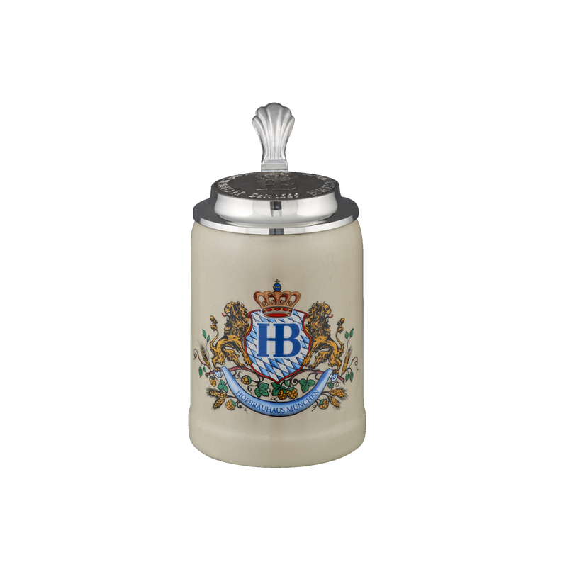 Original Hofbräuhaus München Beer Stein "Lion Decor" with Pewter Lid