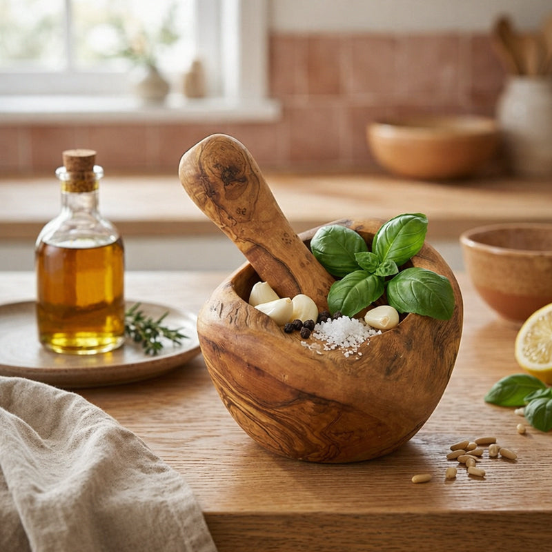 PASTERKAMP Rustic Olive Wood Mortar and Pestle