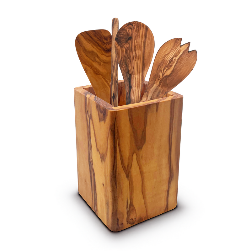 PASTERKAMP Olive Wood Utensil Holder -  Ø 16 cm / 6.3"