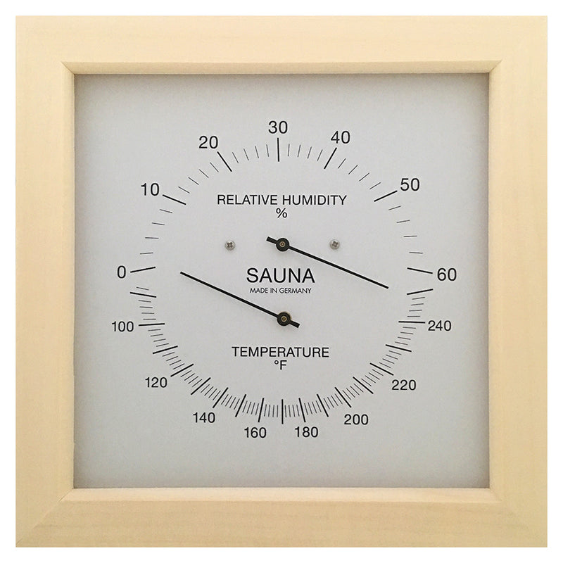 Fischer Sauna Thermometer & Hygrometer, Pinewood - US / Fahrenheit