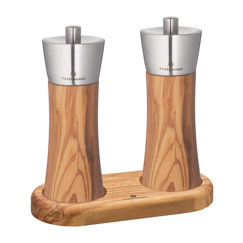 Zassenhaus Mill Set AUGSBURG, with Coaster, Olive Wood / Stainless Steel