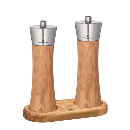 Zassenhaus Mill Set AUGSBURG, with Coaster, Olive Wood / Stainless Steel