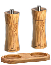 Zassenhaus Pepper & Salt Mill Set FRANKFURT with Coaster, Olive Wood