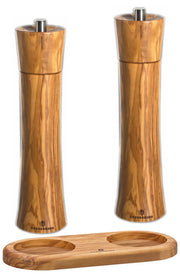 Zassenhaus Pepper & Salt Mill Set FRANKFURT with Coaster, Olive Wood